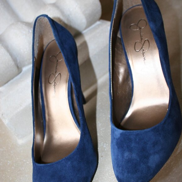 Jessica Simpson Marya Sapphire Blue Suede Pumps 9 1/2 Medium - Picture 8 of 10